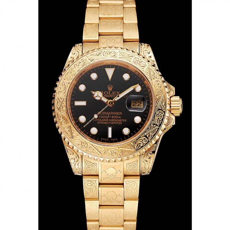 Swiss Submariner Skull Limited Edition Black Dial Gold Case And Bracelet 1454071