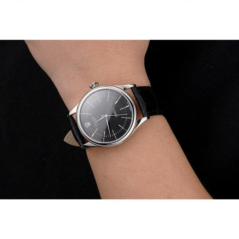 Swiss Cellini Black Dial Steel Case Black Leather Strap