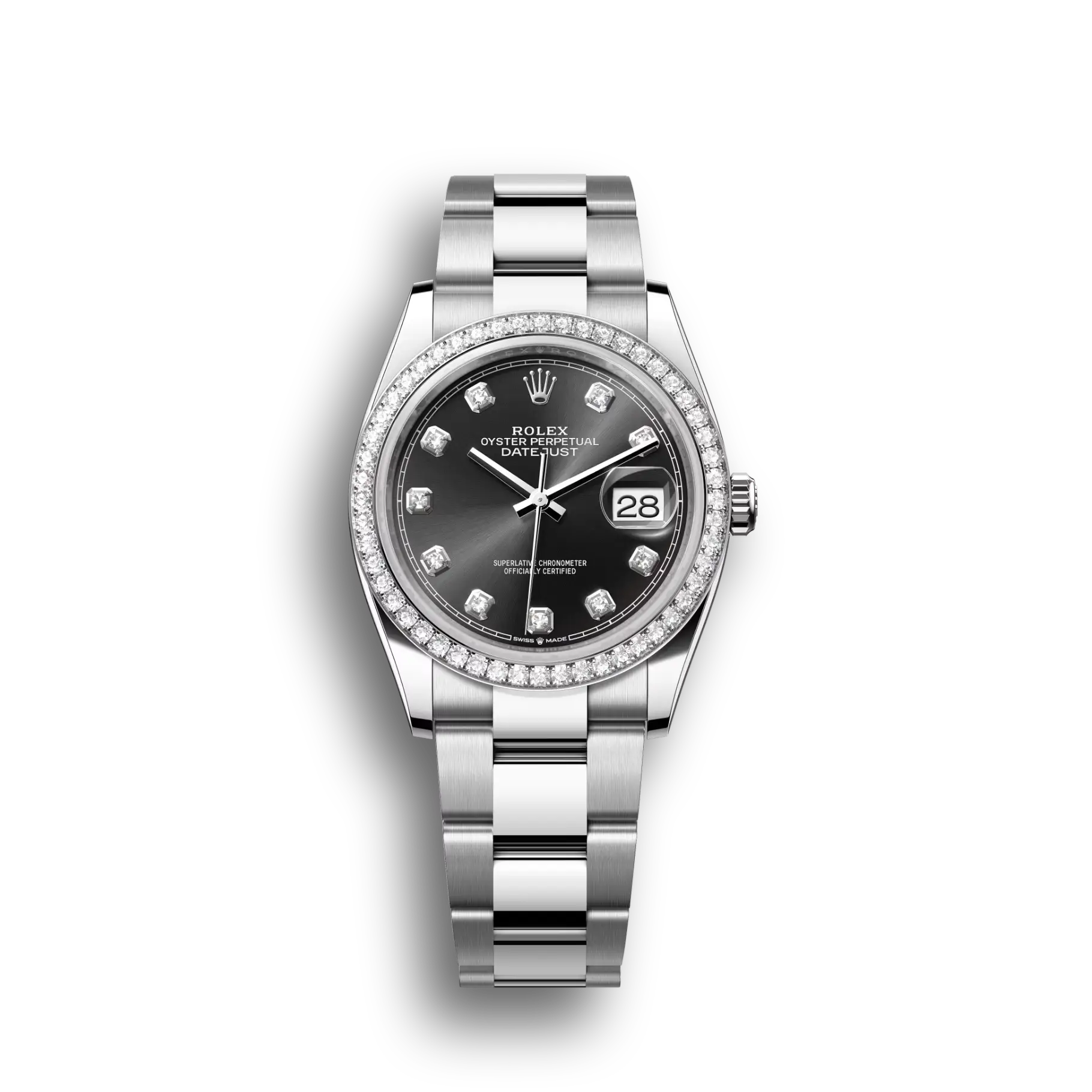 Datejust: Oystersteel and white gold, bright black, diamond-set, m126284rbr-0020