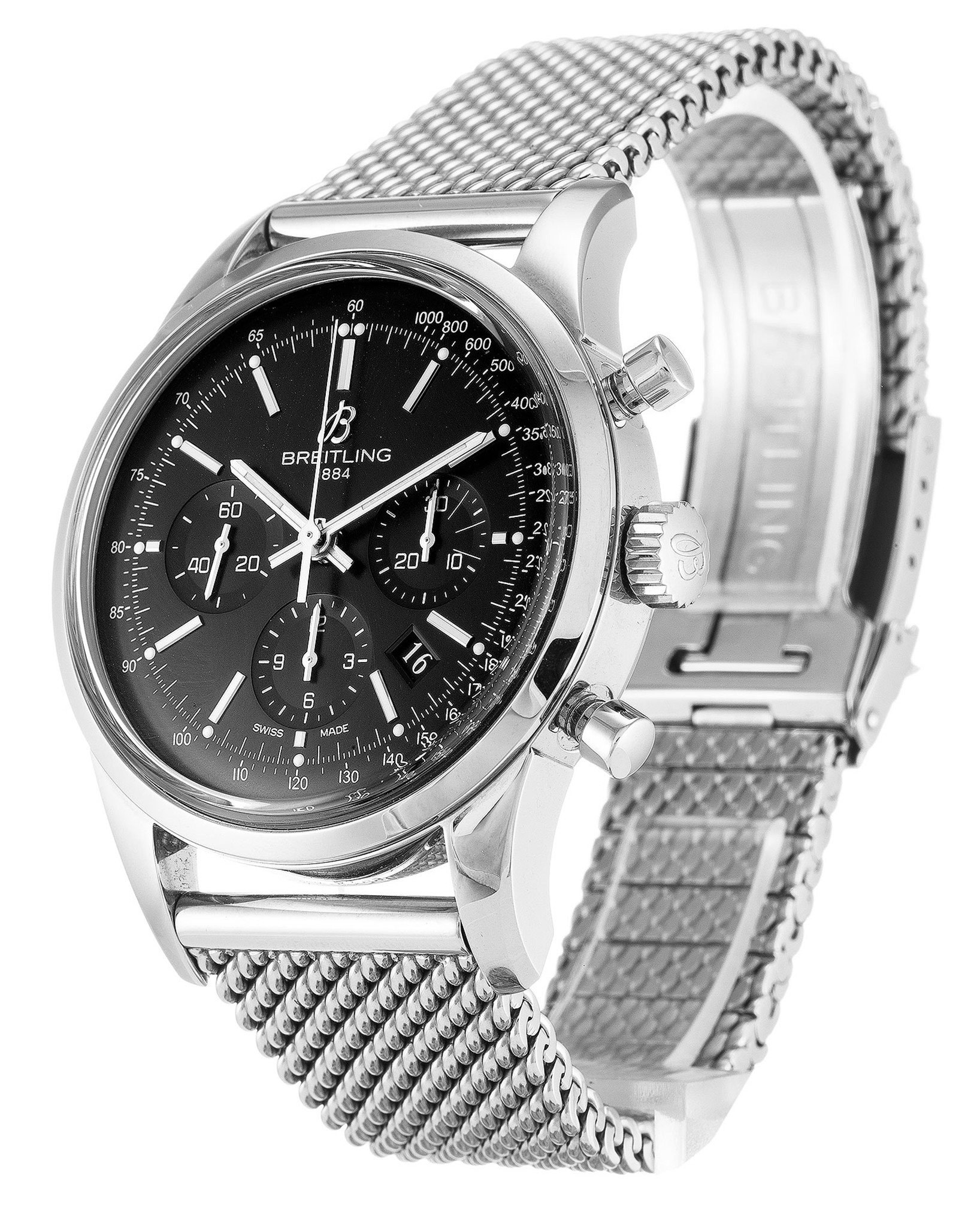 Transocean Chronograph Black Dial Stainless Steel Strap AB0152