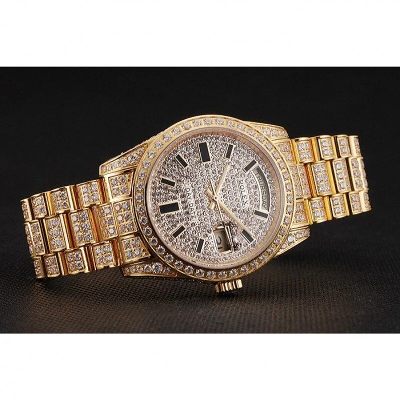 Swiss Day-Date Yellow Gold Full Diamond Pave