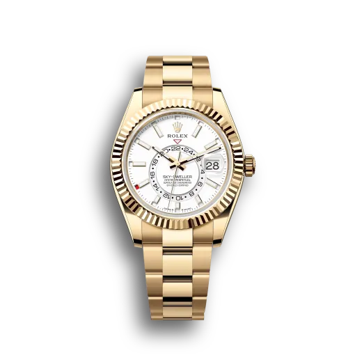 Sky-Dweller: Yellow gold with an intense white dial and an Oyster bracelet, m336938-0003