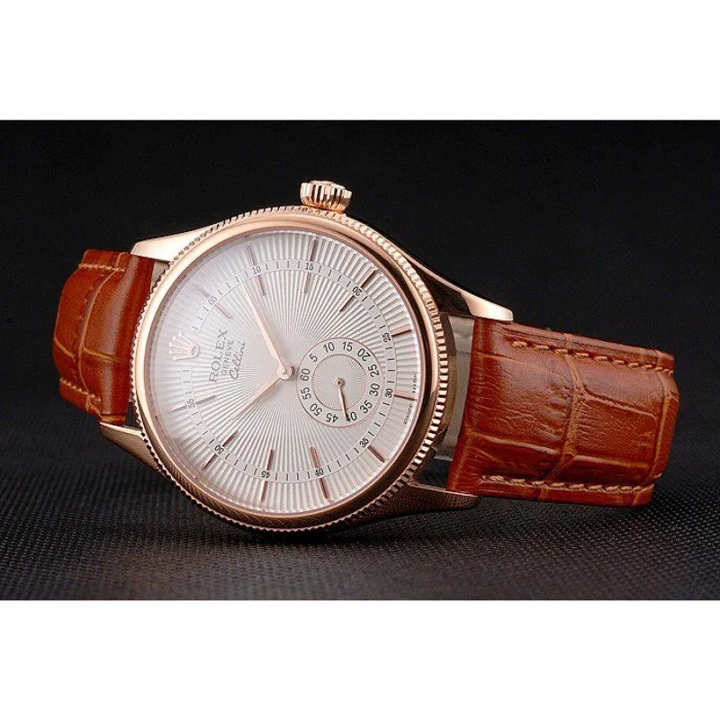Swiss Cellini White Dial Rose Gold Case Light Brown Leather Strap