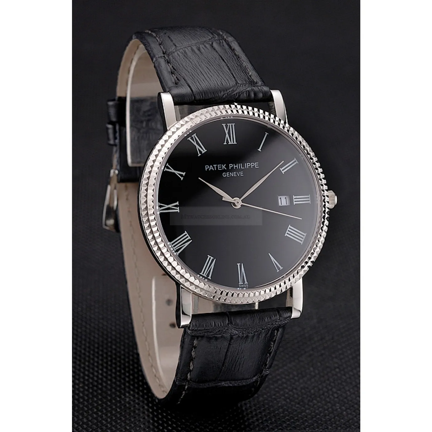 Calatrava Black Dial Roman 40 mm, Stainless Steel