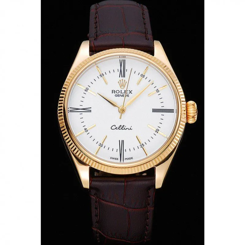Cellini White Dial Gold Case Brown Leather Strap 622833