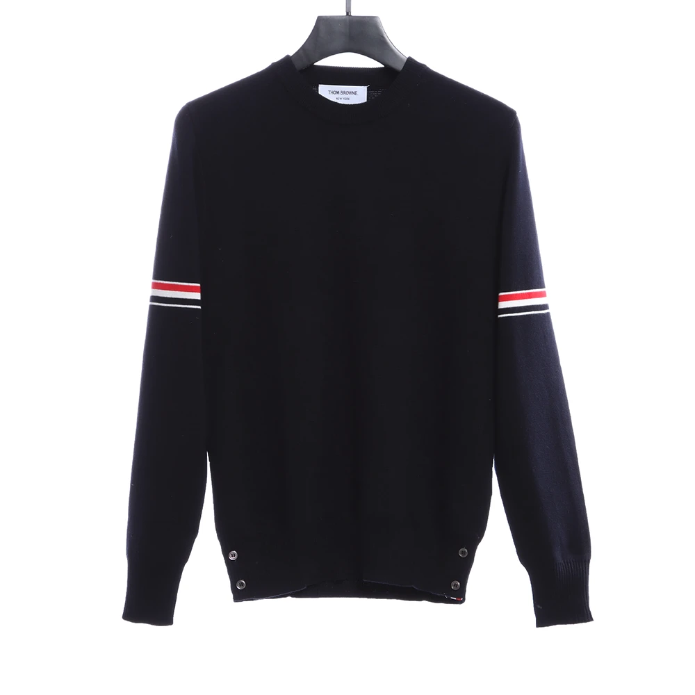 Double Sleeve Webbing Armband Crew Neck Sweater