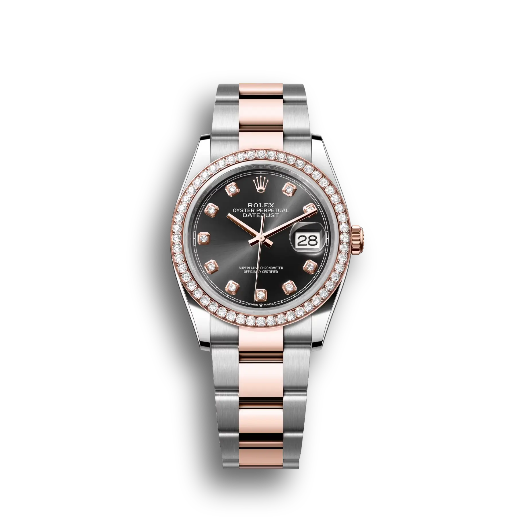 Datejust: Oystersteel and Everose gold, bright black, diamond-set, m126281rbr-0008