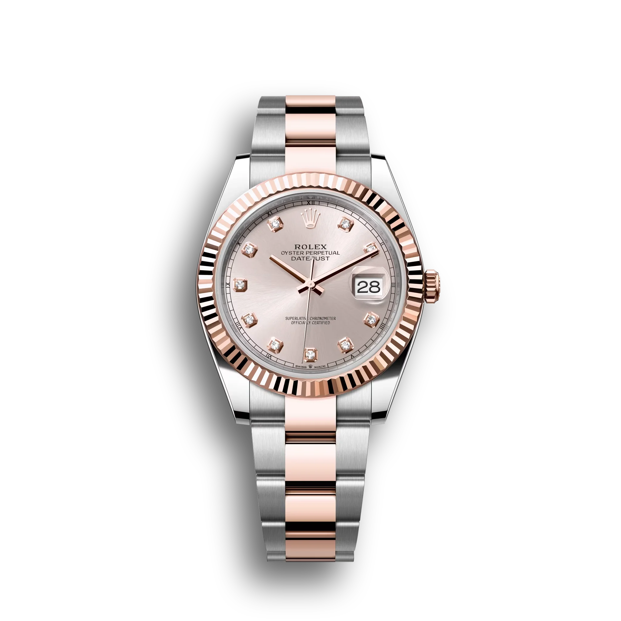 Datejust: Oystersteel and Everose gold, sundust diamond-set dial, Oyster bracelet, m126331-0007
