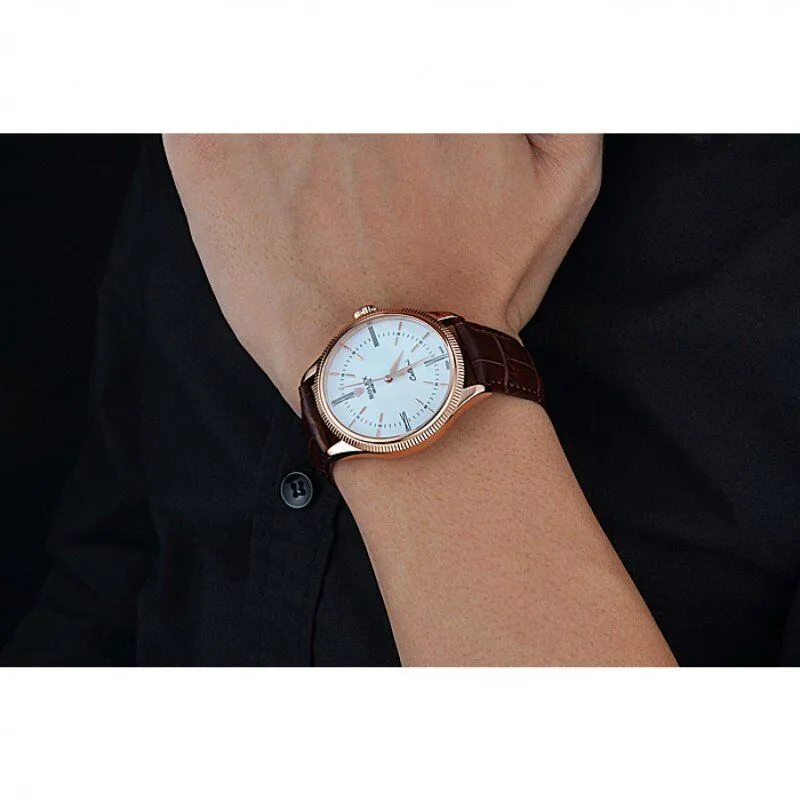 Swiss Cellini Time Gold Case White Dial Brown Leather Bracelet 622655