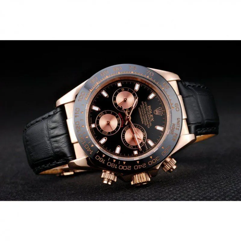 Daytona Rose Gold Case Black Dial Black Leather Strap
