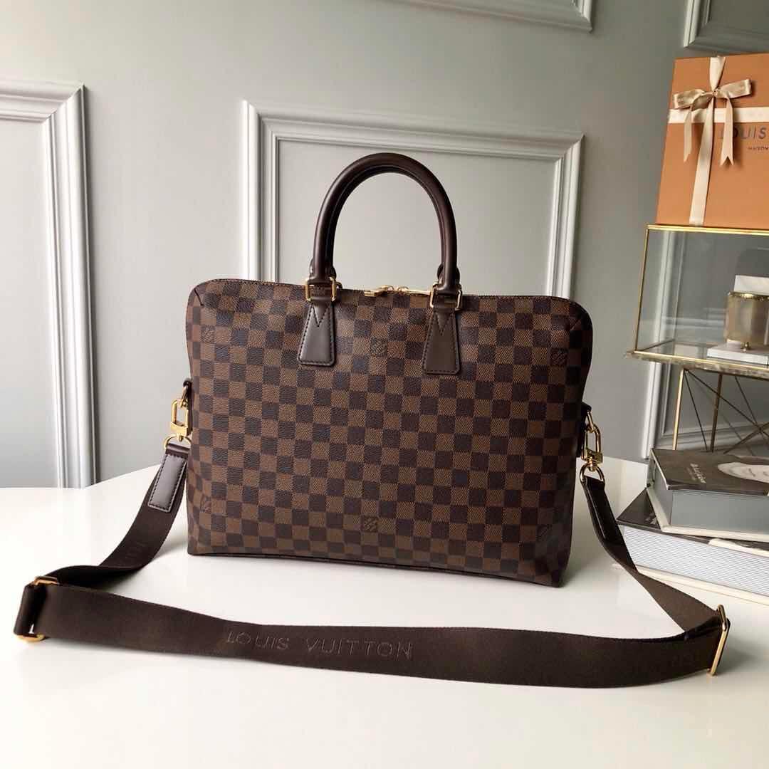 Louis Vuitton Men Porte-Documents Voyage PM Damier Ebene Canvas Business Bag