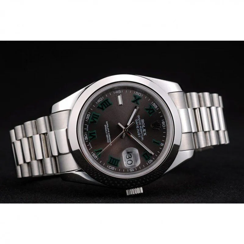 Swiss DateJust Polished Stainless Steel Bezel Grey Dial 42000