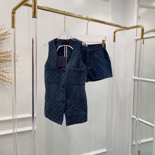 Louis Vuitton Monogram Denim Top and Shorts Suit