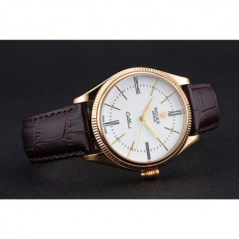 Cellini White Dial Gold Case Brown Leather Strap 622833