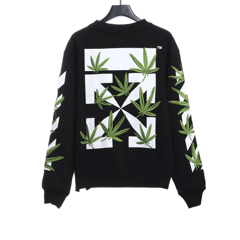 Embroidered Leaf Arrow Sweatshirt (Black / White)