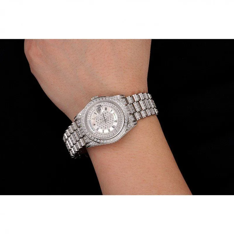 Swiss Day-Date Diamond Pave Dial Diamond Case Diamond Bracelet 1453950