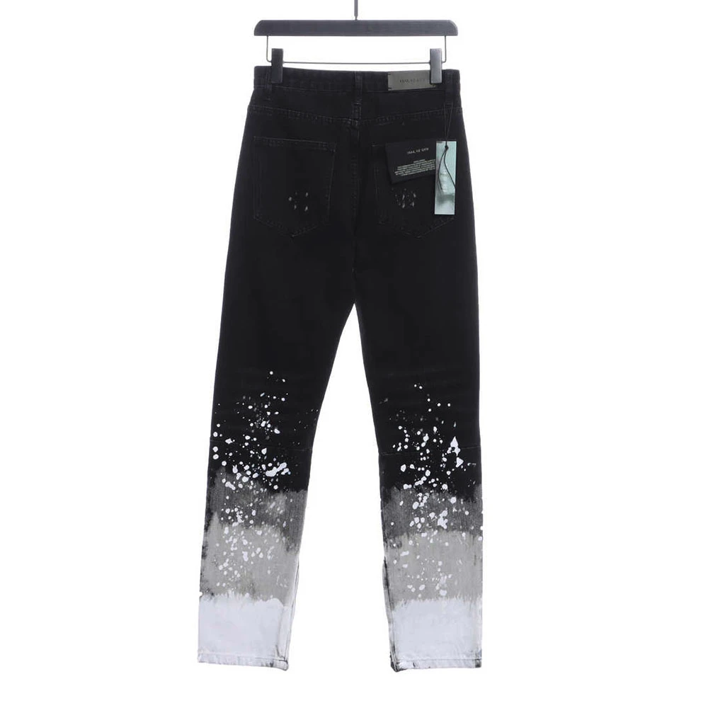 Washed Distressed Black Splashed Ink Slim Skinny Zipper Jeans