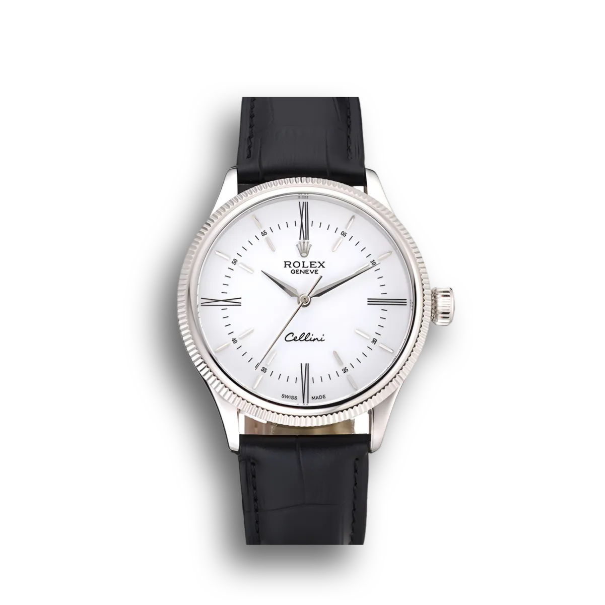 Swiss Cellini Time Silver Case White Dial Black Leather Bracelet 622653