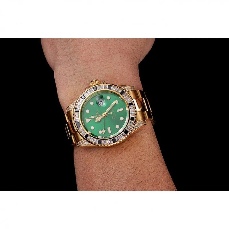 Swiss GMT Master II Green Dial Stone Set Bezel Gold Case And Bracelet 1453748