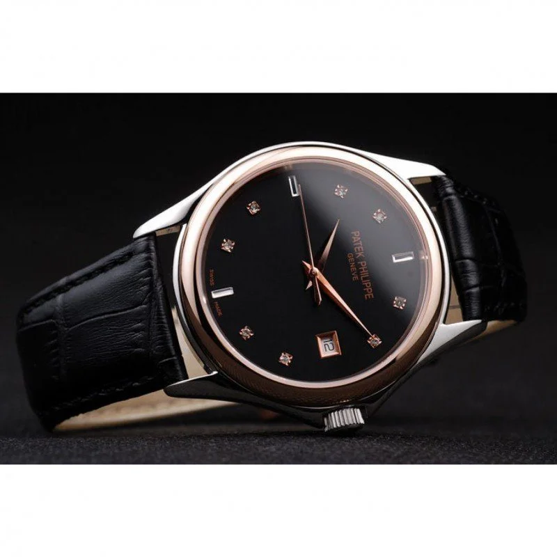 Geneve Calatrava Crystal Studded Dial Black 38 mm, Stainless Steel
