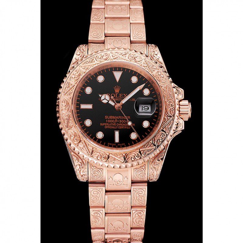 Swiss Submariner Skull Limited Edition Black Dial Rose Gold Case And Bracelet 1454086