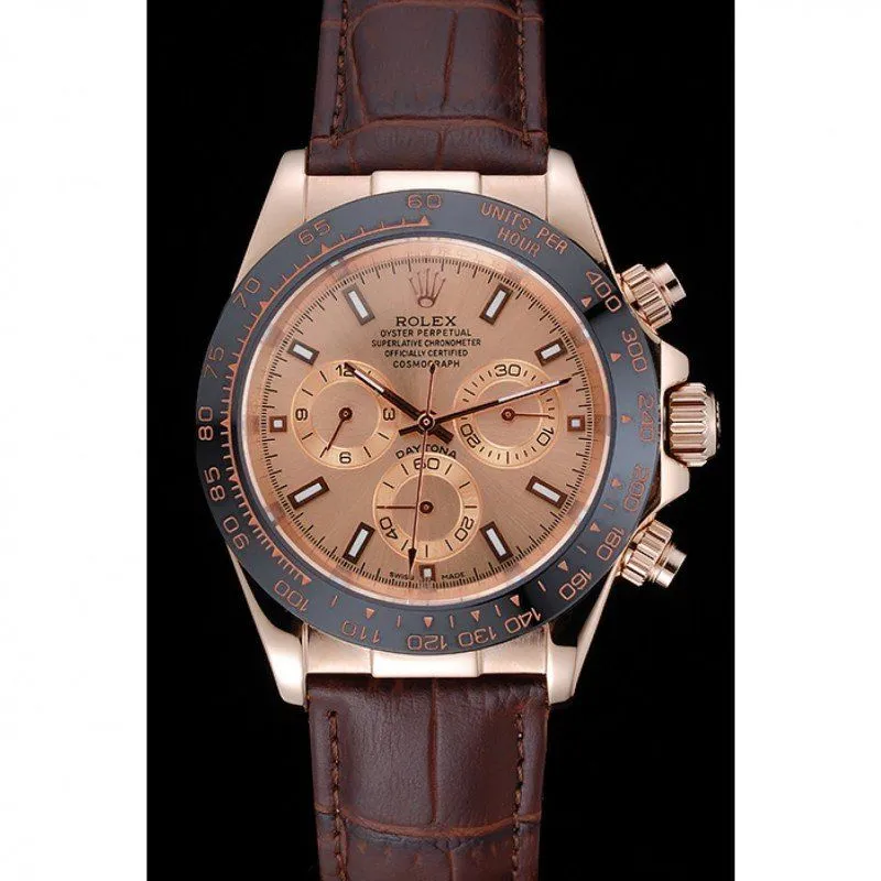 Cosmograph Daytona Brown Dial Rose Gold Case Brown Leather Bracelet 1454243