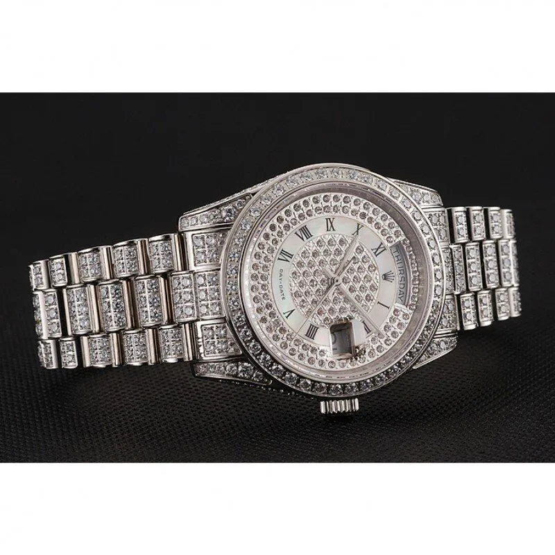 Swiss Day-Date Diamond Pave Dial Diamond Case Diamond Bracelet 1453950