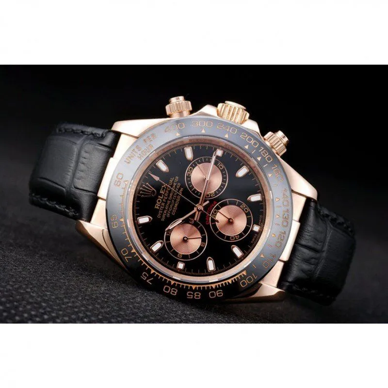 Daytona Rose Gold Case Black Dial Black Leather Strap