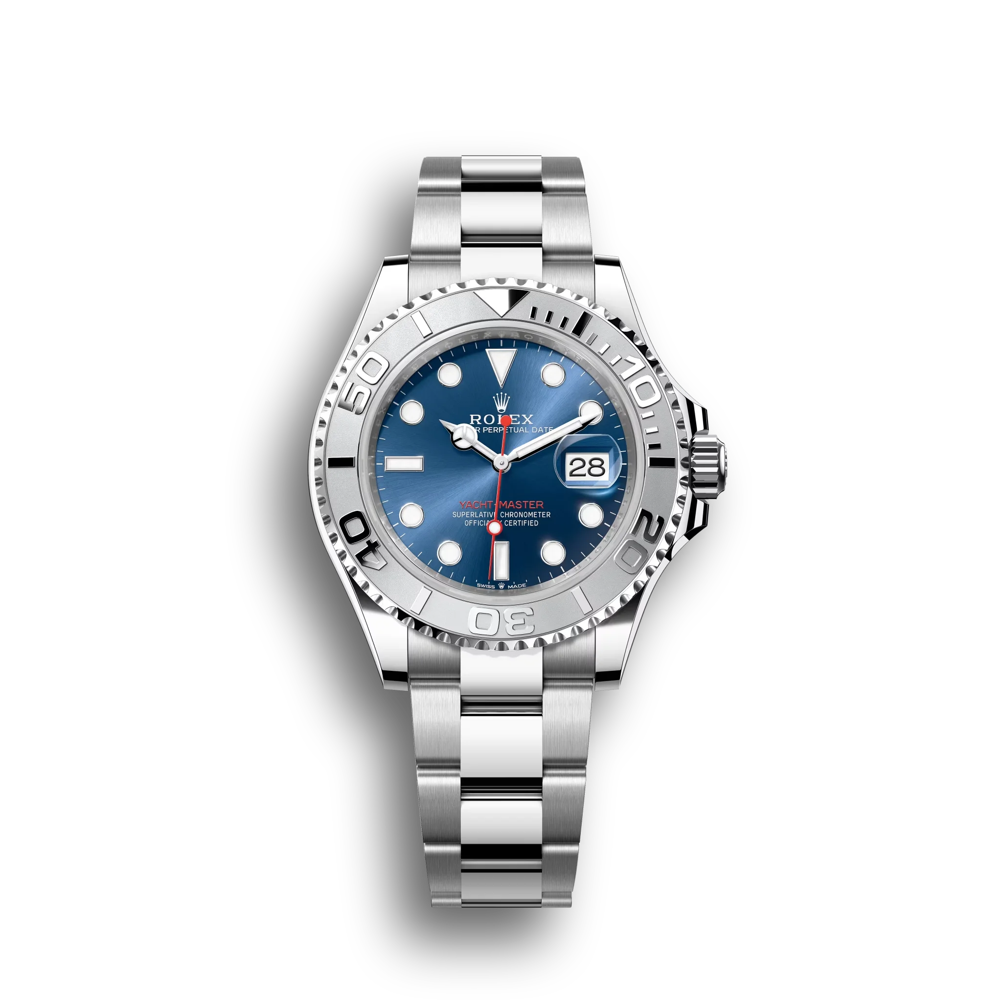 Yacht-Master: Oystersteel and platinum, Bright blue dial, Oyster bracelet, m126622-0002