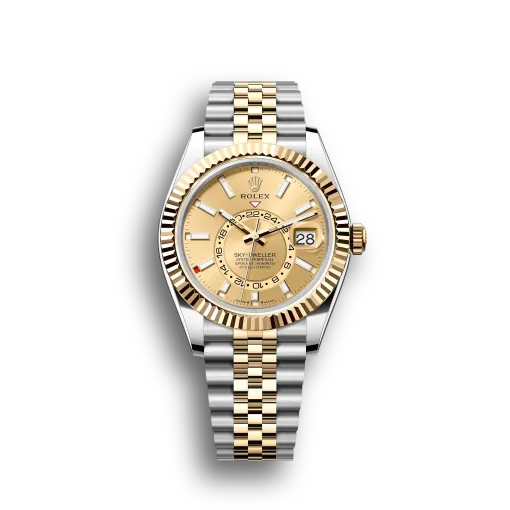 Sky-Dweller: Oystersteel and yellow gold with a champagne-colour dial and a Jubilee bracelet, m336933-0002