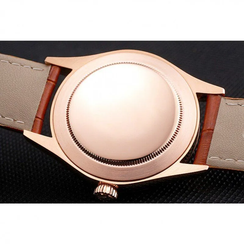 Swiss Cellini White Dial Rose Gold Case Light Brown Leather Strap