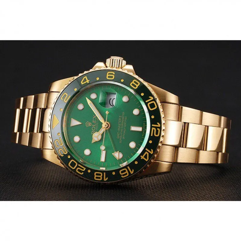Swiss GMT Master II Green Dial And Bezel Gold Case And Bracelet 1453750