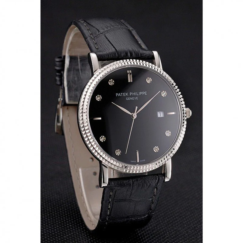 Calatrava Black Dial Diamond 40 mm, Stainless Steel