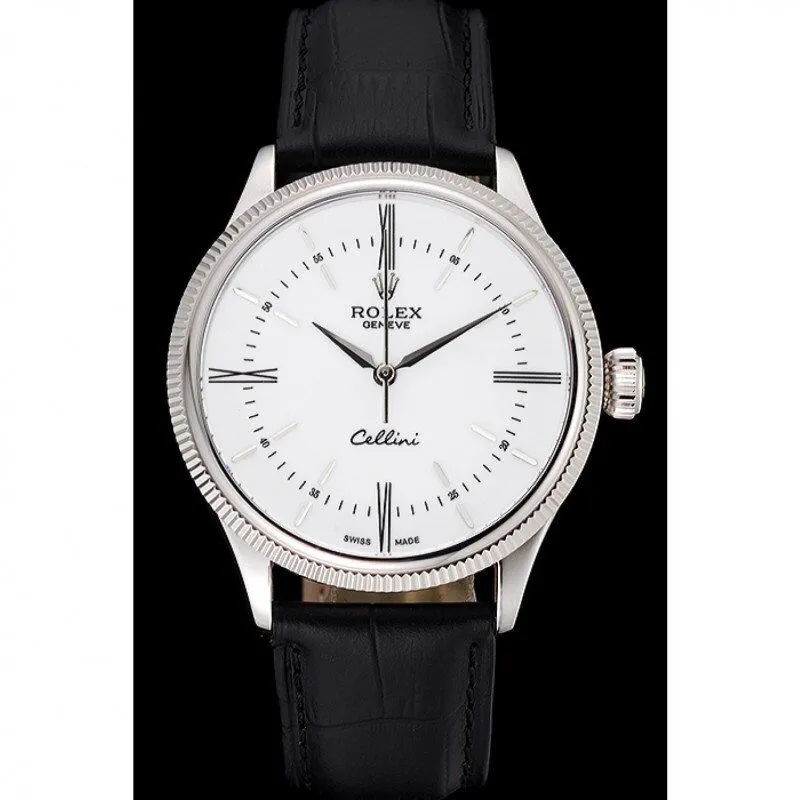 Swiss Cellini Time Silver Case White Dial Black Leather Bracelet 622653