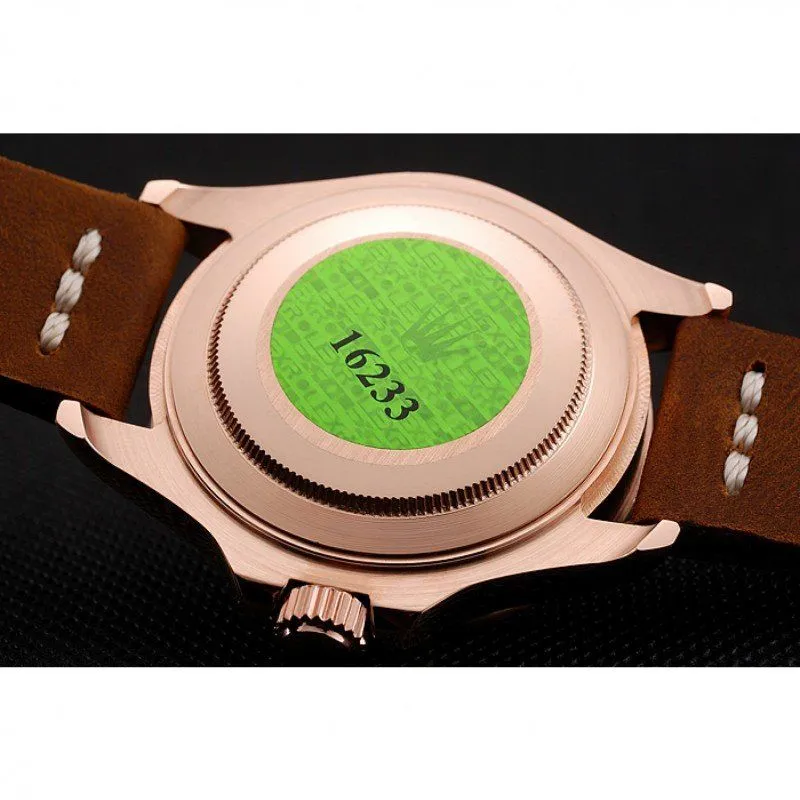 Yacht-Master Black Dial Brown Bezel Rose Gold Case Brown Leather Bracelet 1453860
