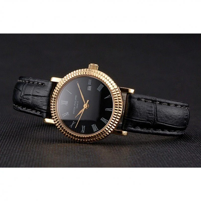 Calatrava Black Dial Roman 28 mm, Yellow Gold Plated