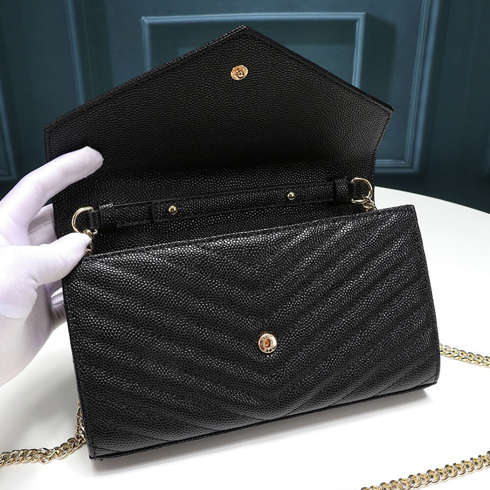 YSL Saint Laurent Chain-strap YSL-plaque grained-leather wallet