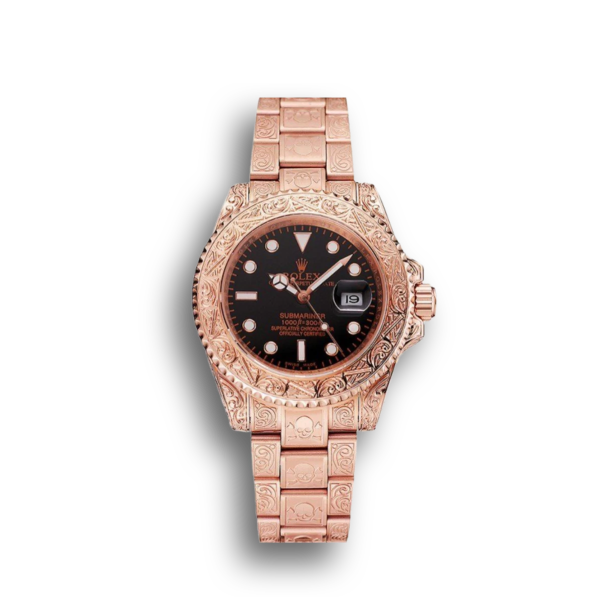 Swiss Submariner Skull Limited Edition Black Dial Rose Gold Case And Bracelet 1454086