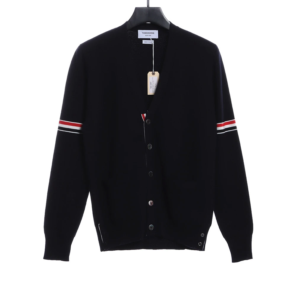 Double-sleeve webbing armband cardigan sweater