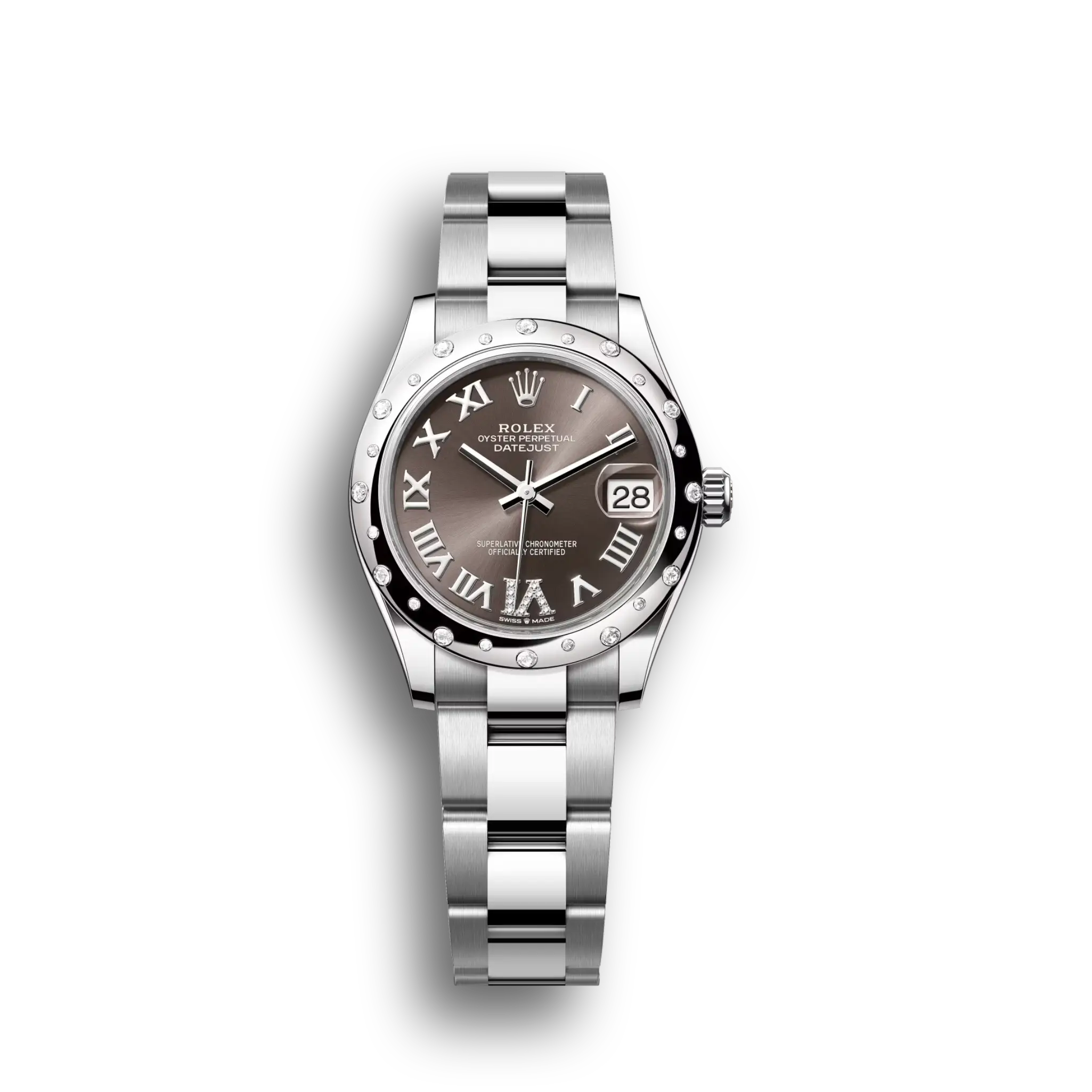 Datejust: Oystersteel and white gold, dark grey, diamond-set, m278344rbr-0029