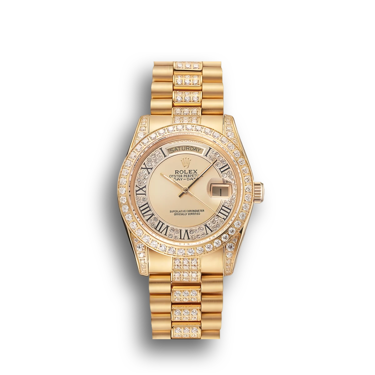 Swiss Day-Date Diamond Pave Gold Dial Gold Diamond Bracelet 1453954