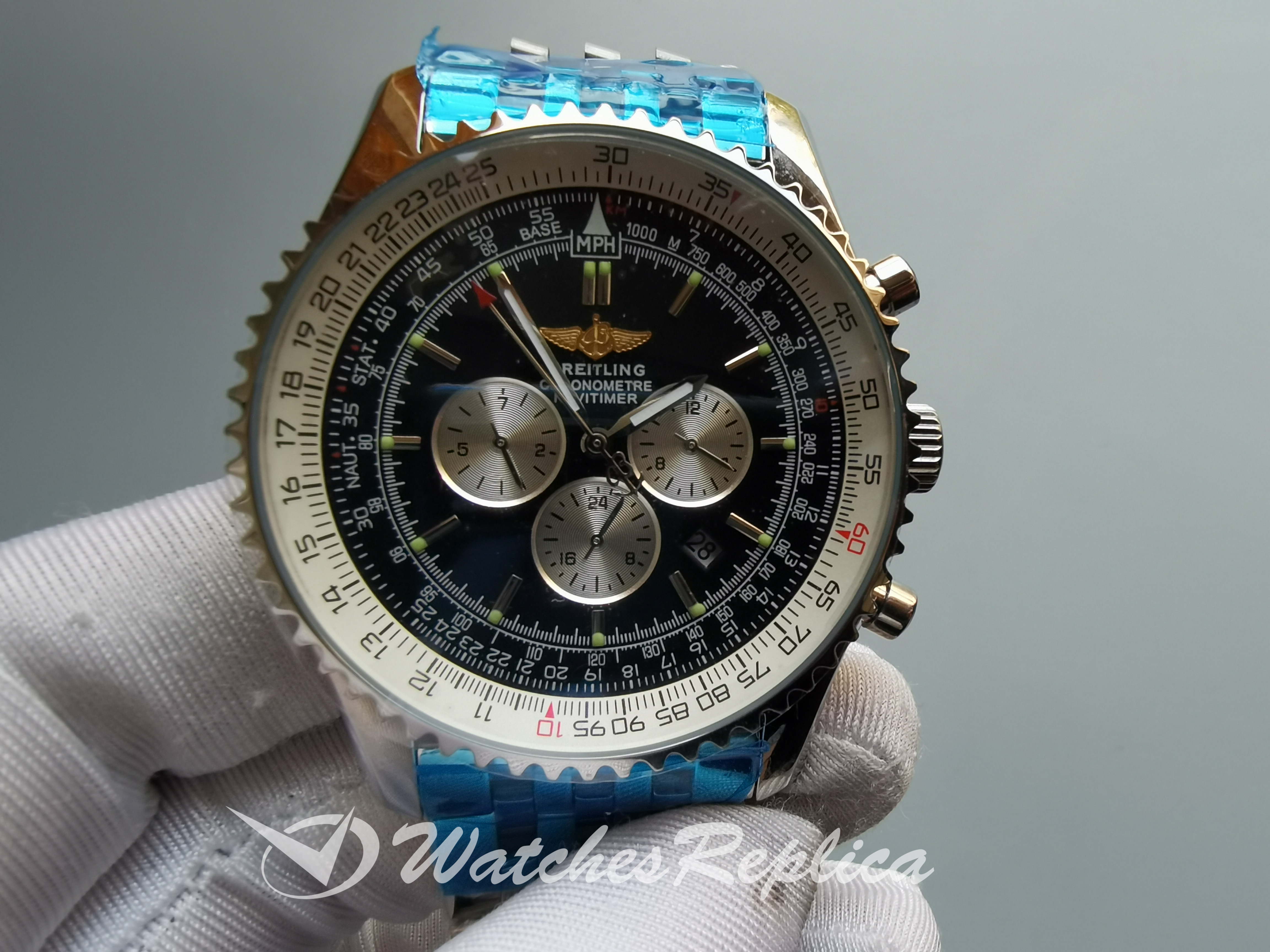 Navitimer Black Dial And Stainless Steel For Men Watch