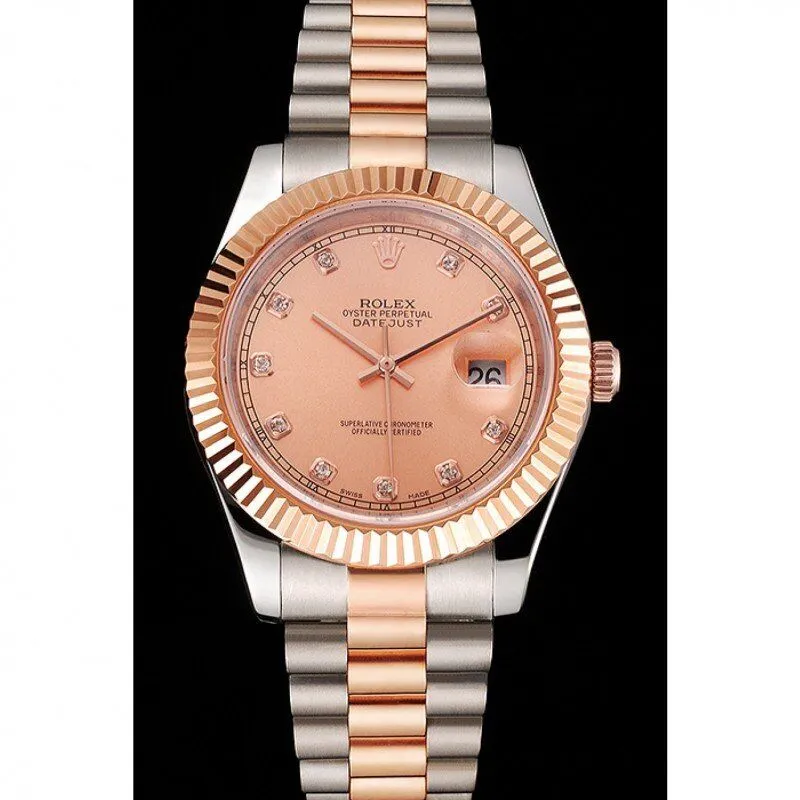 Datejust Rose Gold Dial And Bezel Stainless Steel Case Two Tone Bracelet