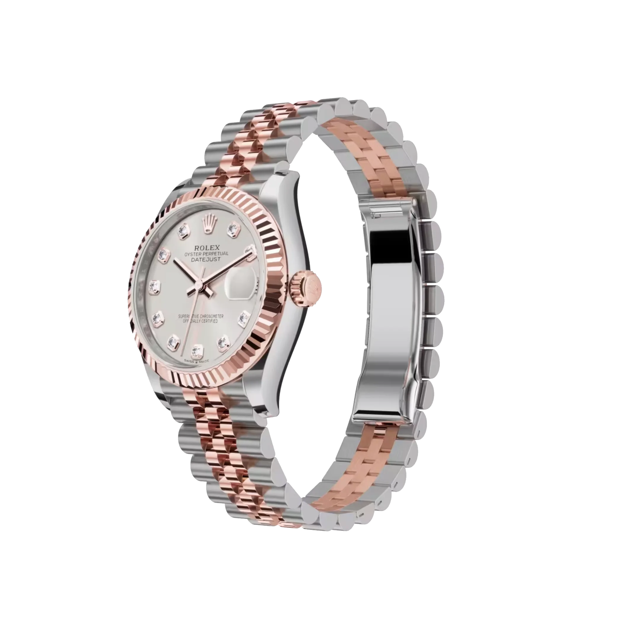 Datejust: Oystersteel and Everose gold, silver, diamond-set dial, Jubilee bracelet, m278271-0016