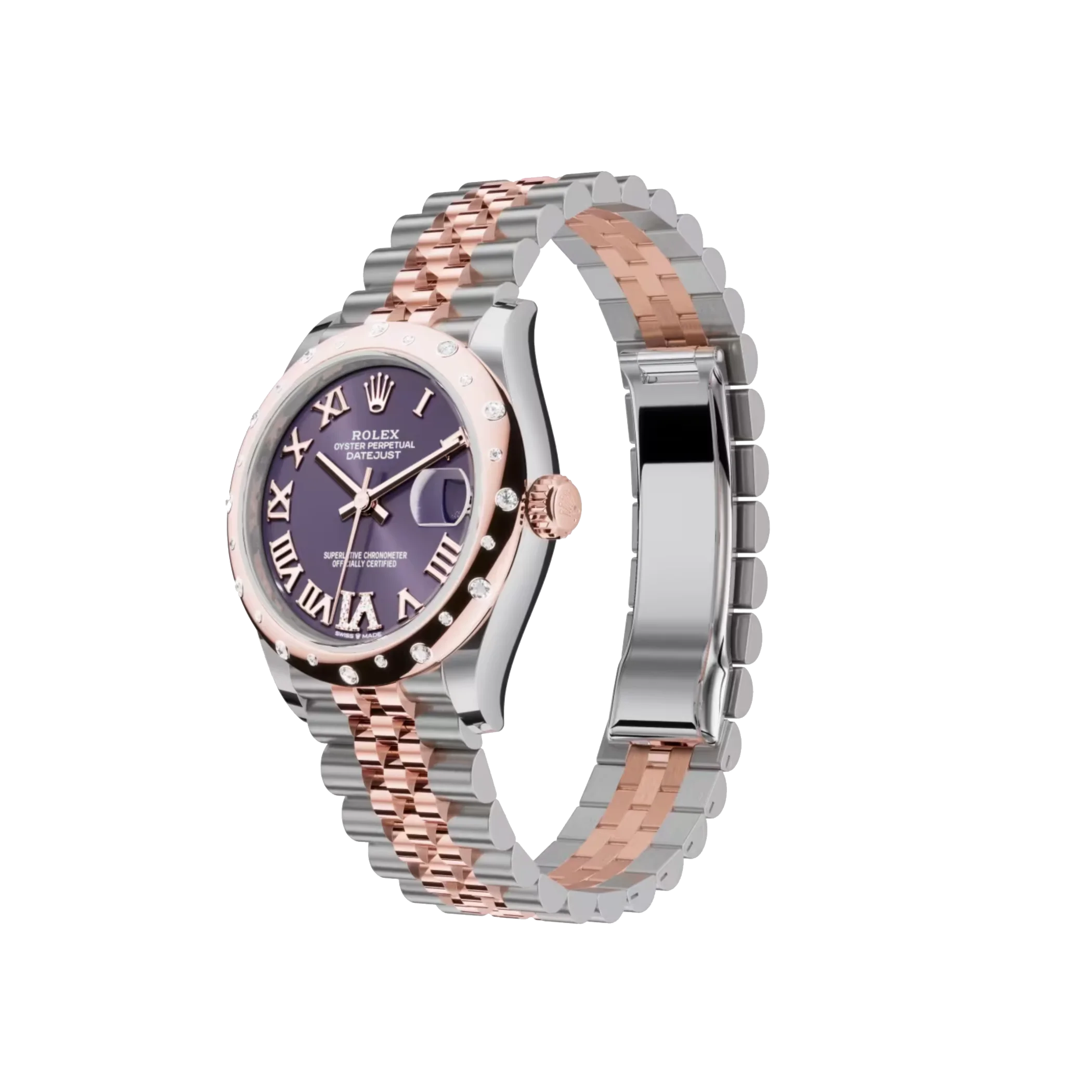 Datejust: Oystersteel and Everose gold, aubergine, diamond-set dial, Jubilee bracelet, m278341rbr-0020