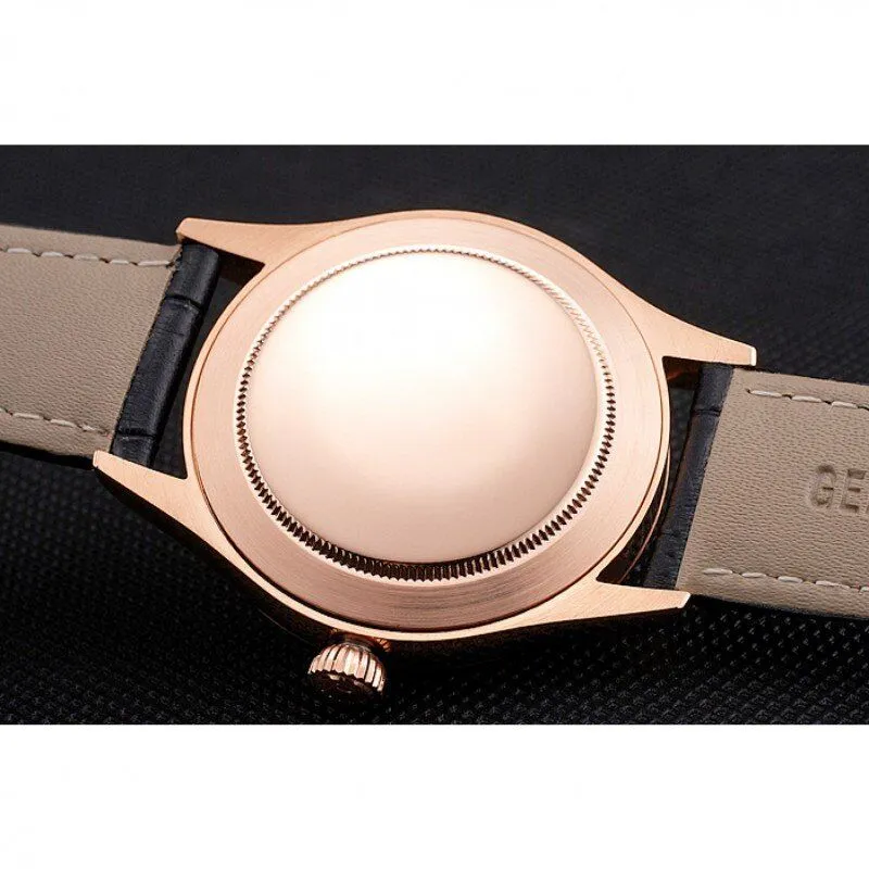 Swiss Cellini Black Dial Rose Gold Markings Rose Gold Case Black Leather Strap