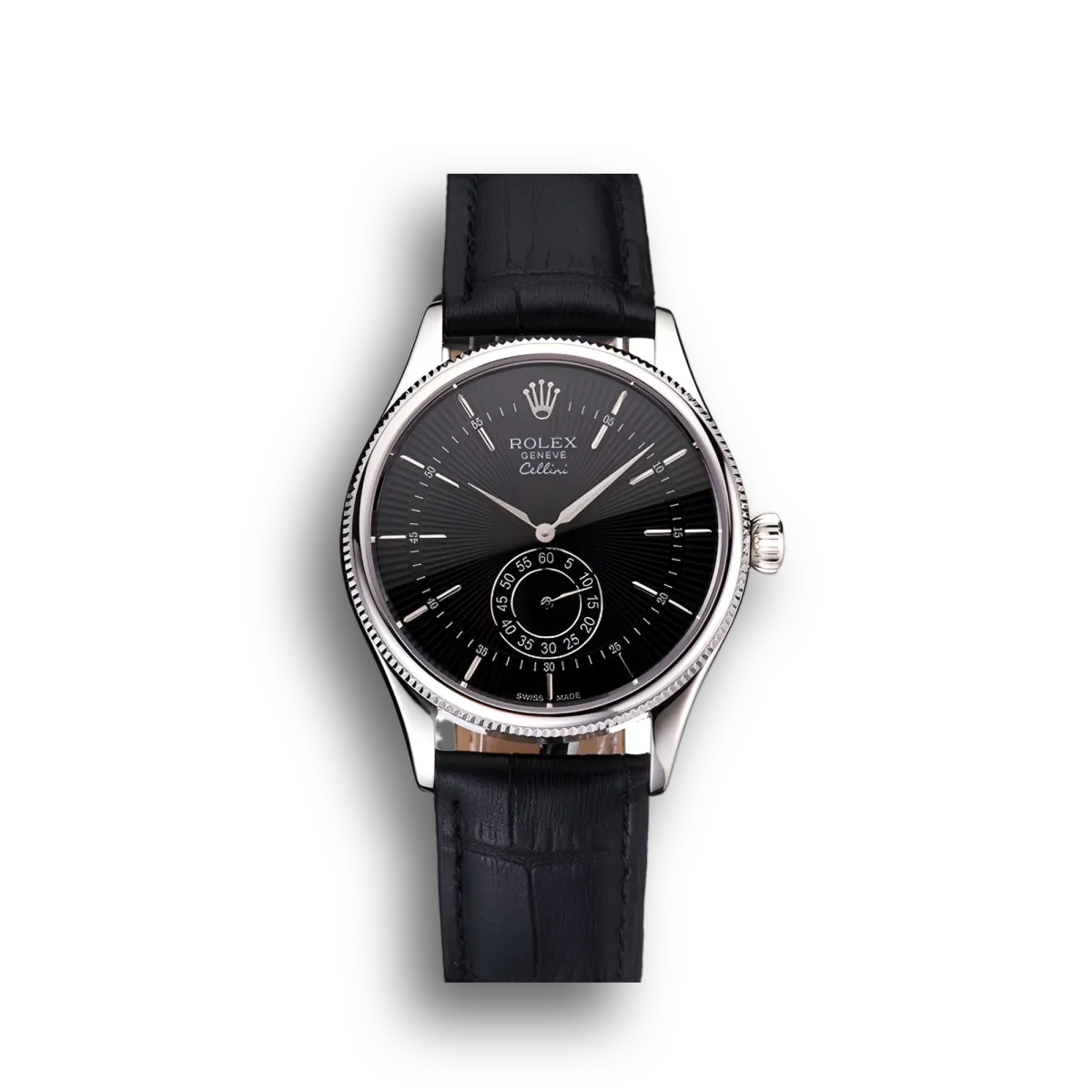 Swiss Cellini Black Dial Stainless Steel Case Black Leather Strap