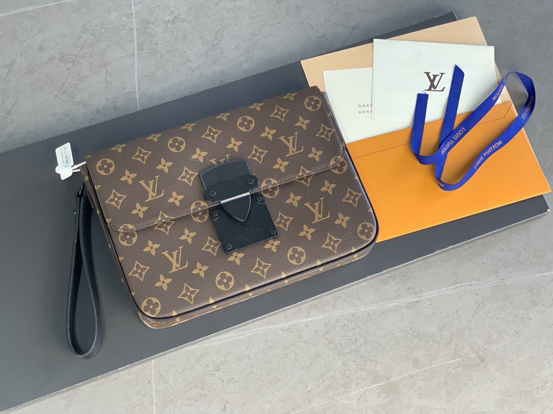 Louis Vuitton S Lock A4 Pouch Monogram Macassar Coated Canvas M80560