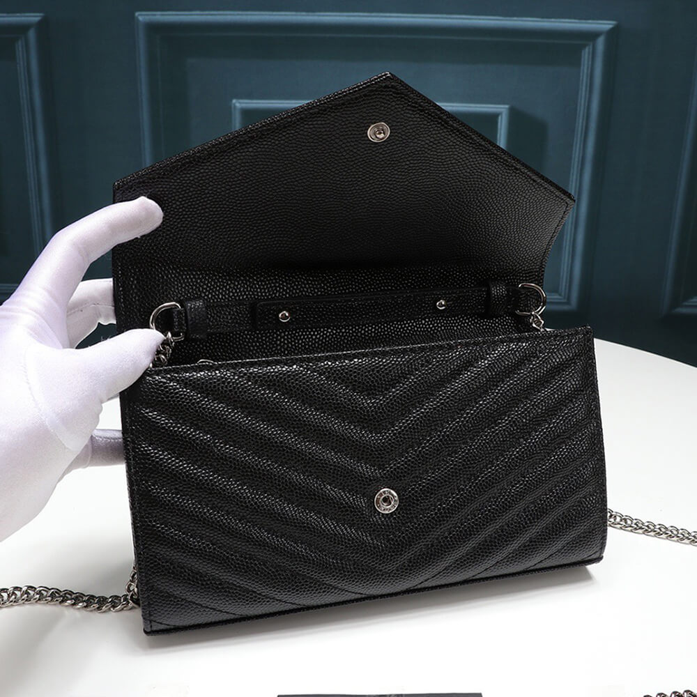 YSL Saint Laurent Chain-strap YSL-plaque grained-leather wallet