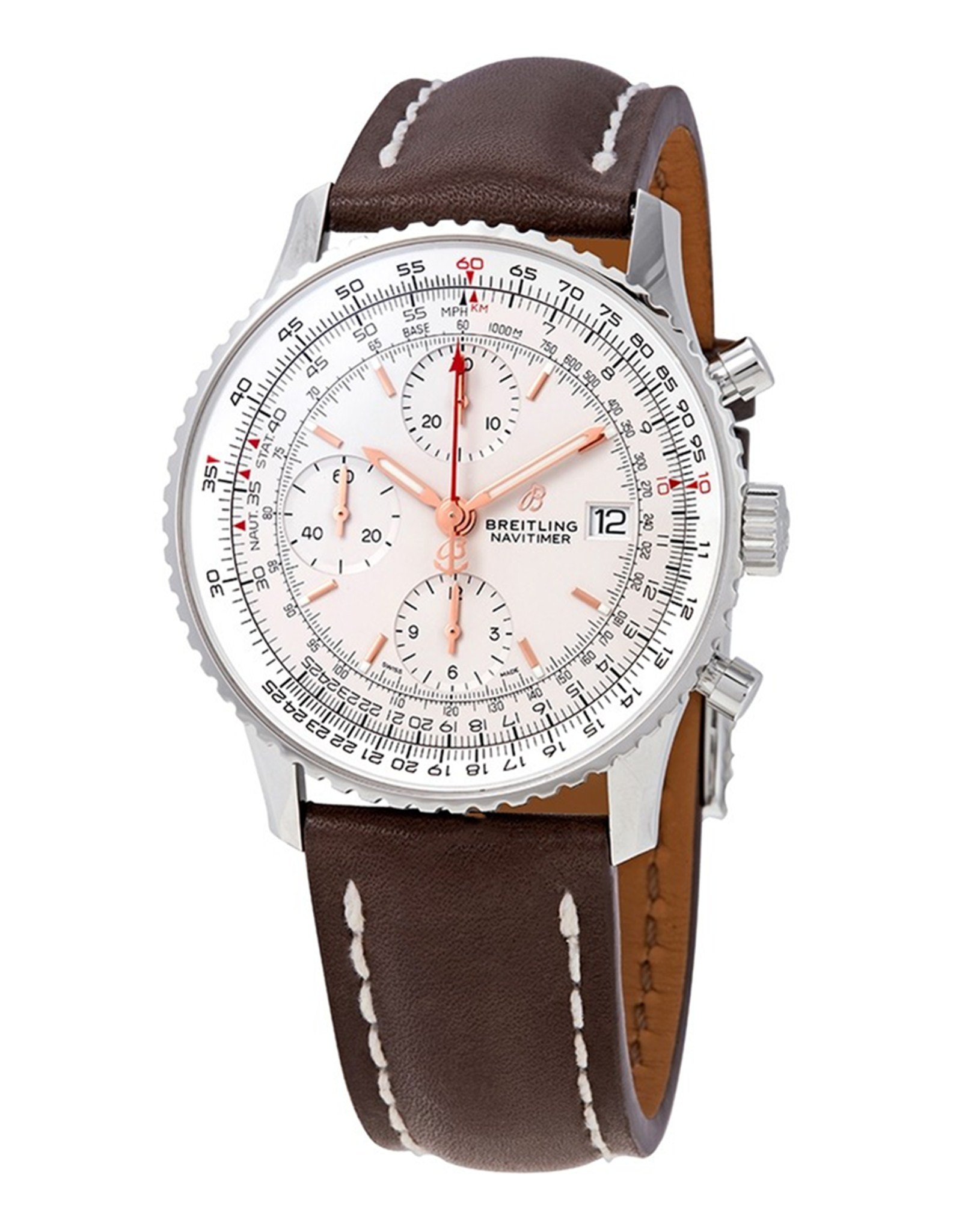 Navitimer Silver Dial Leather Strap A17325241B1P1